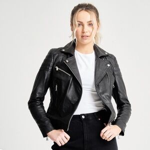 NEW Barneys Originals Clara Leather Jacket in Black Size 12